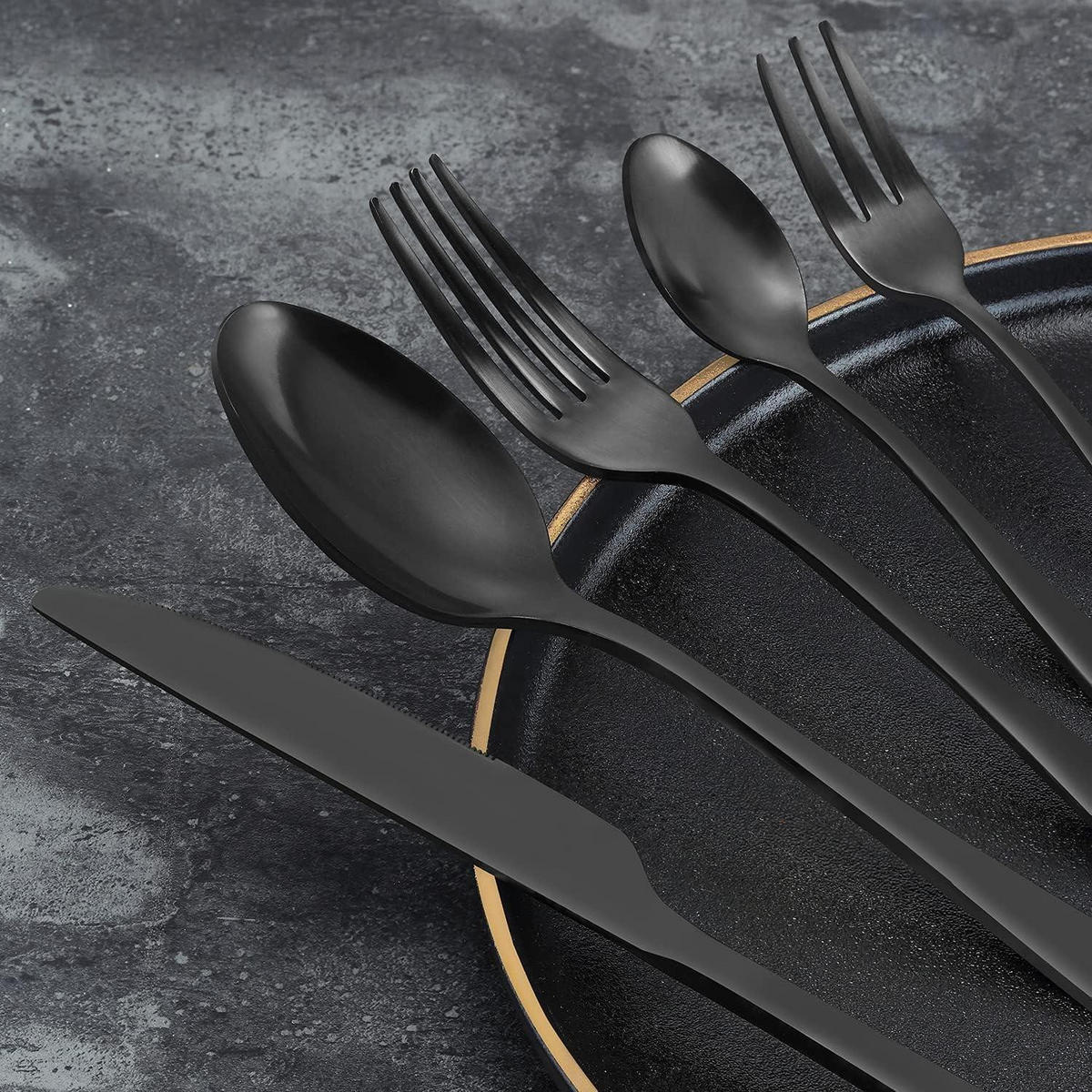 BESTECK Set 60-teilig Schwarz Mattiert - Schwarz, Metall
