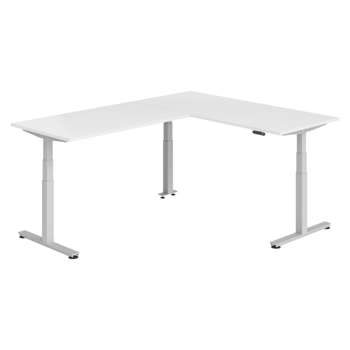 ECKSCHREIBTISCH elektrisch höhenverstellbar L-Form 240/180/74 cm in Weiß/Silberfarben - Silberfarben/Weiß, Holzwerkstoff (240/180/74cm) - bümö
