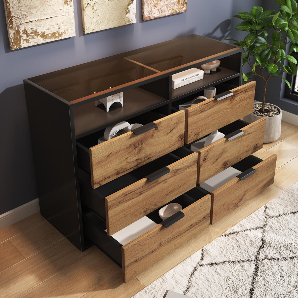 SIDEBOARD Braun und Schwarz 120/40/80 cm - Braun, Glas/Holzwerkstoff (40/80/120cm) - Urban Meuble