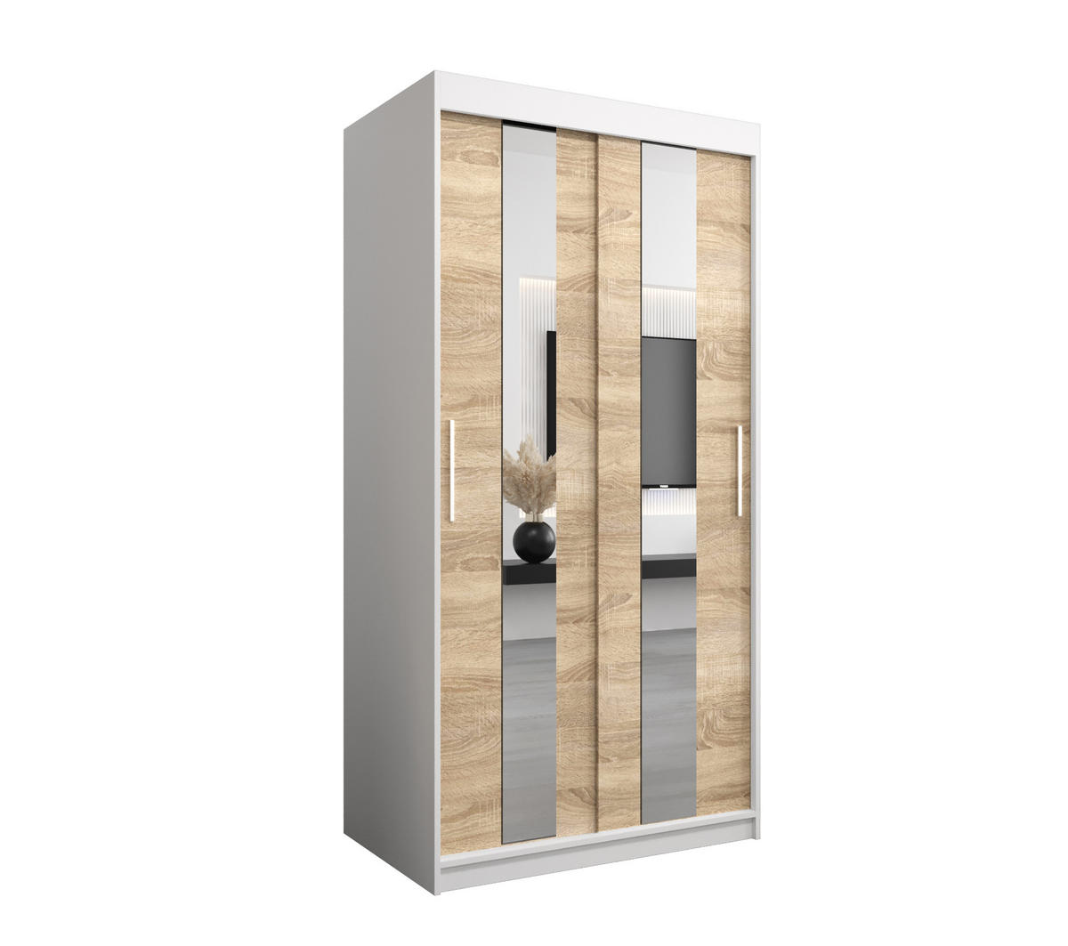 SCHWEBETÜRENSCHRANK 200/100/62 2-türig - Silberfarben/Weiß, Holz/Kunststoff (100/200/62cm) - Abiks Möbel