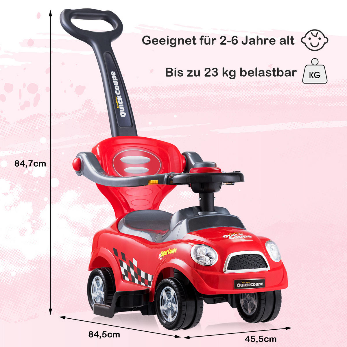 SCHIEBEWAGEN Rot - Rot, Kunststoff (43/84/89cm) - COSTWAY