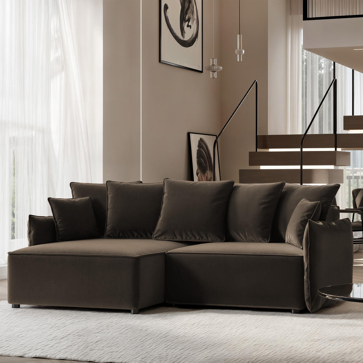 ECKSOFA LEON mit Schlaffunktion und Bettkasten Braun - Braun, Holzwerkstoff/Kunststoff (250/90cm) - Idohome