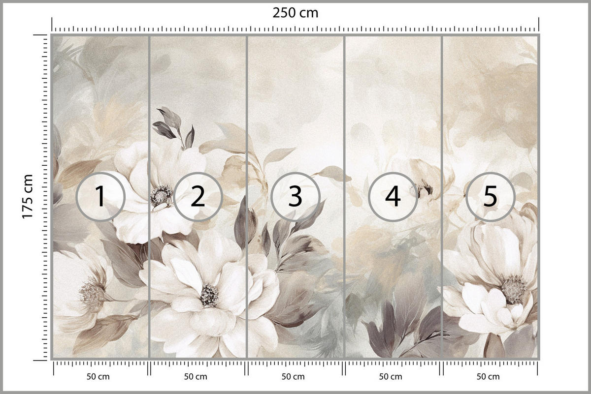FOTOTAPETE für Schlafzimmer Abstrakte Creme Blumen Aquarell 250x175 - Beige/Braun, Papier (250/175cm) - Muralo