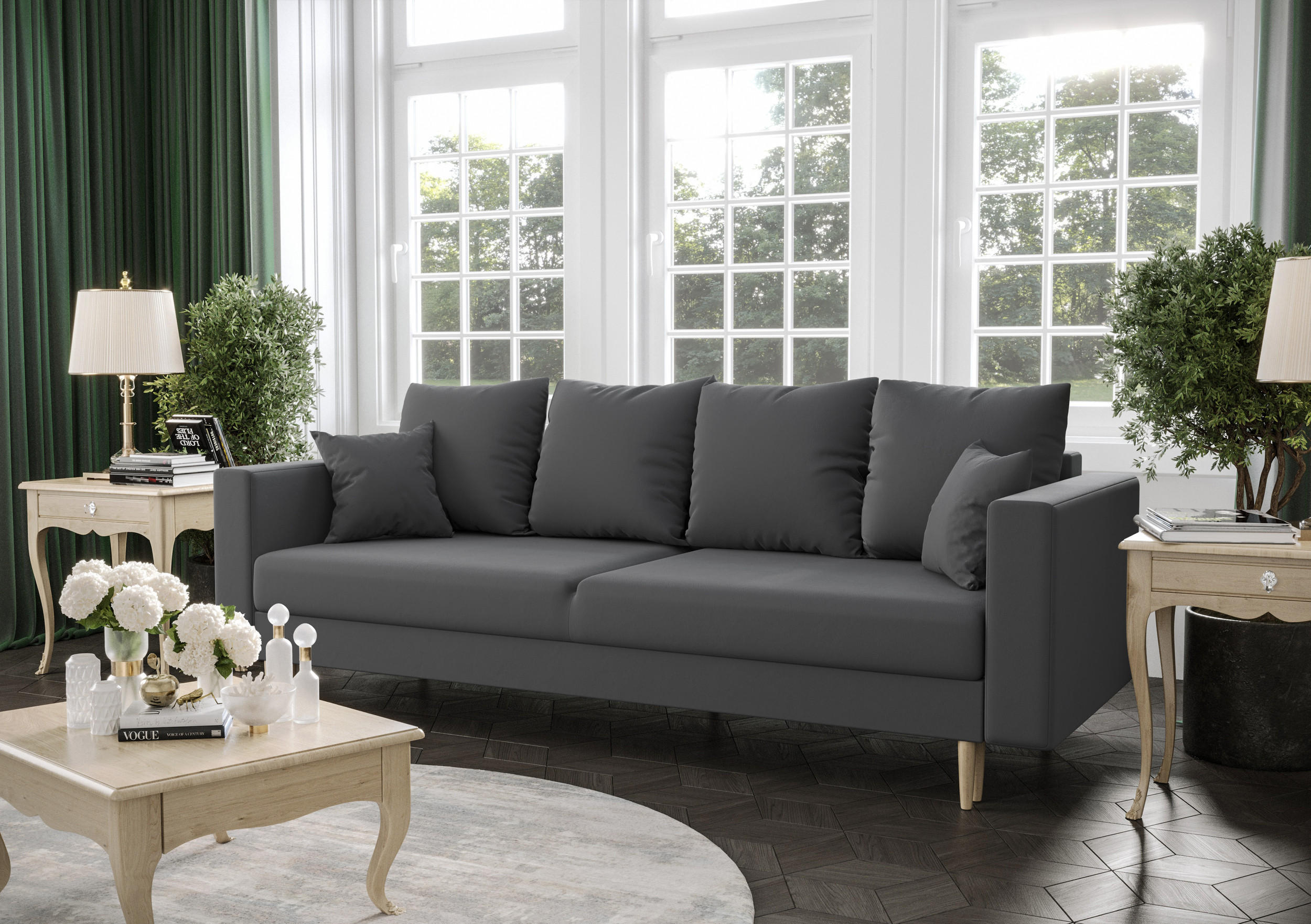 SOFA KRISTI mit Schlaffunktion ITAKA 14 Sofa mit Stauraum - Grau, Textil (90/87/230cm) - Bedante
