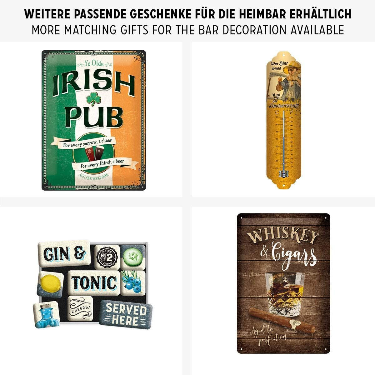 BLECHSCHILD 40/60 cm Open Bar Gin & Tonic Served Here - Multicolor, Metall (40/60/1cm) - Nostalgic-Art