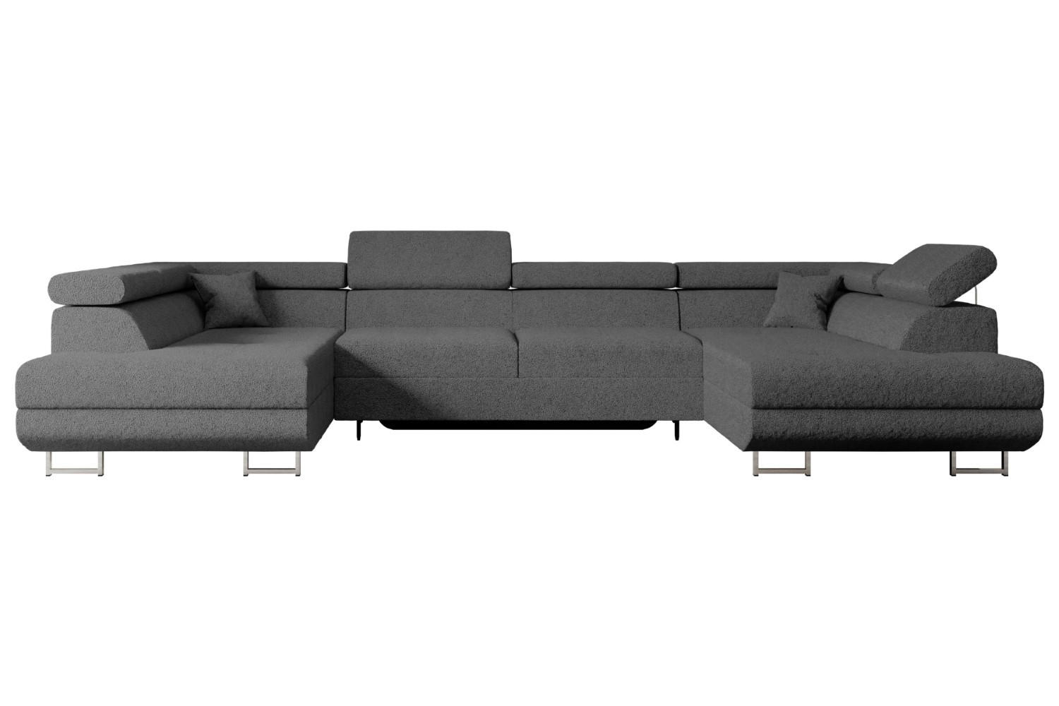 WOHNLANDSCHAFT mit Schlaffunktion und Bettkasten GUSA-U 342x202x107 cm Grau Bouclé - Silberfarben/Grau, Holzwerkstoff/Textil (342/107/202cm) - ALTDECOR