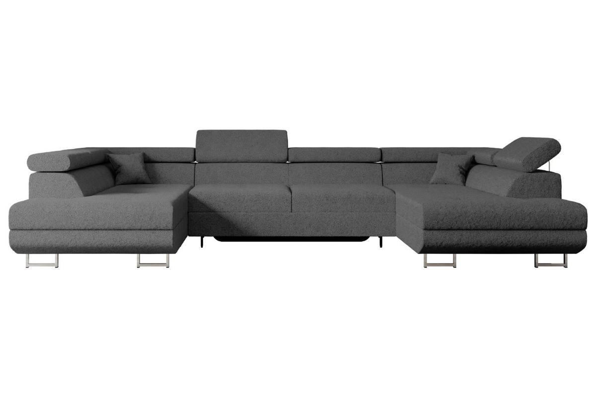 WOHNLANDSCHAFT mit Schlaffunktion und Bettkasten GUSA-U 342x202x107 cm Grau Bouclé - Silberfarben/Grau, Holzwerkstoff/Textil (342/107/202cm) - ALTDECOR