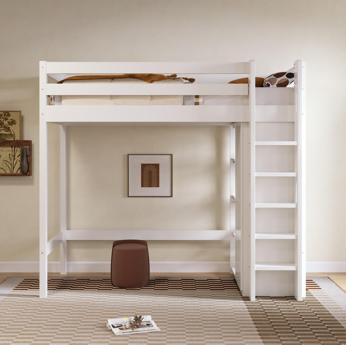 HOCHBETT 90/200 cm Weiß aus Holzwerkstoff und Massivholz mit Kleiderschrank und 6 Regalen - Weiß, Holzwerkstoff (90/200cm) - OKMYHOME