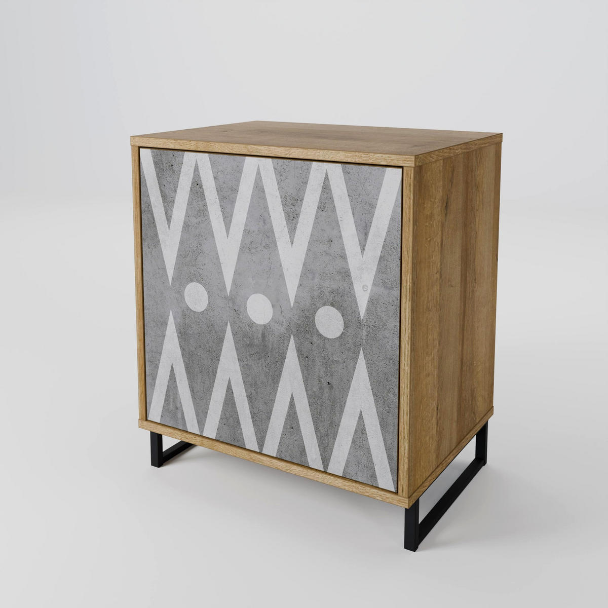 SIDEBOARD SHARP EDGES, Eichefarben, 57,5x42x72,5 cm, Schwarze Metallfüße - Eichefarben/Multicolor, Holzwerkstoff/Metall (57.5/72.5/42cm) - SpaceRebels