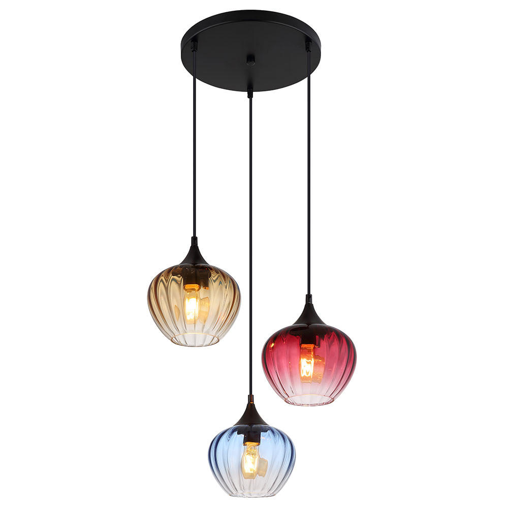 PENDELLEUCHTE Metall Glas Amber Rot Blau - Multicolor, Glas (45/45/150cm) - Globo Lighting