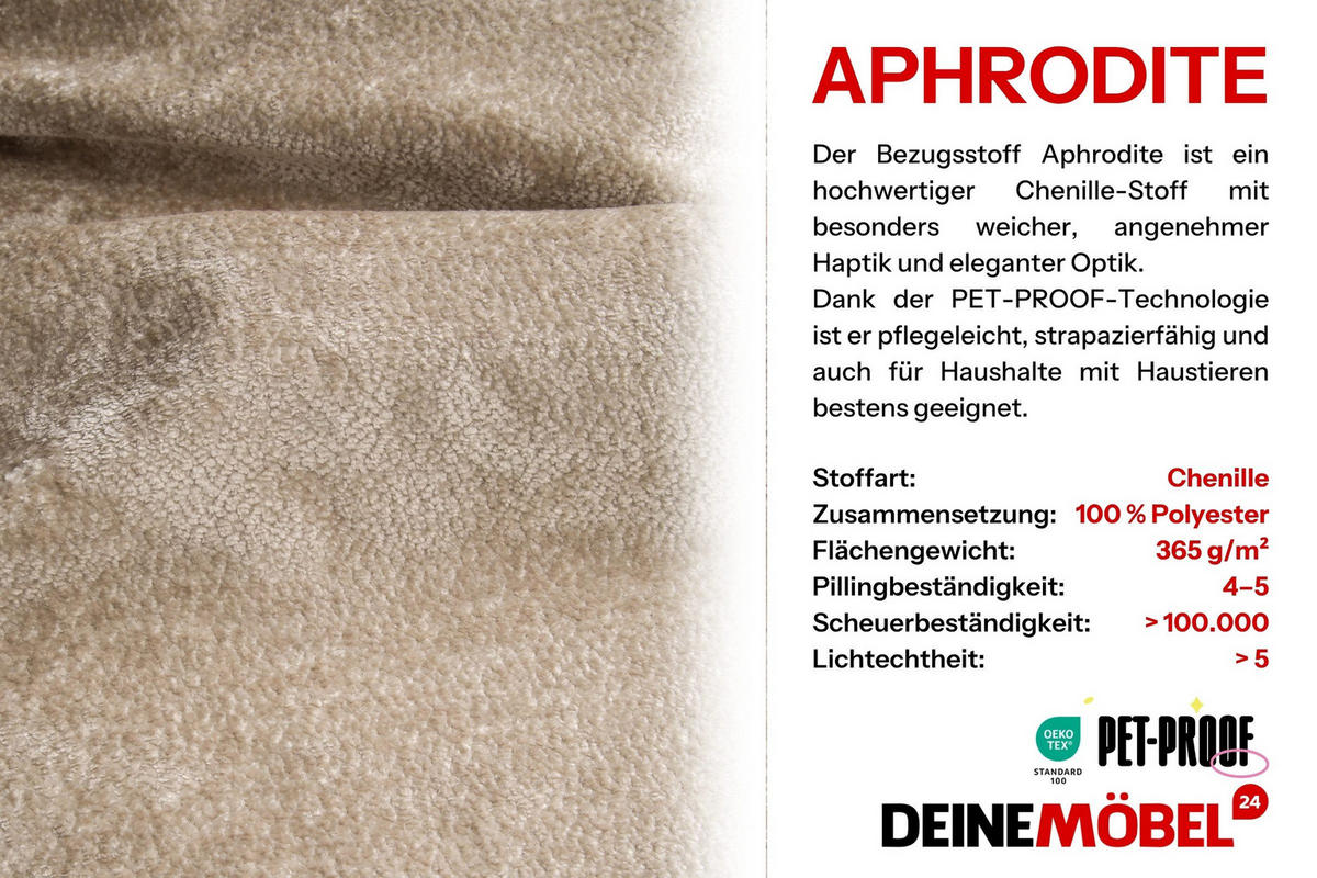 POLSTERBETT JASMIN 180/200 cm in Chenille Beige mit Bettkasten und LED - Beige, Holz/Holzwerkstoff (180/200cm) - Deine Möbel 24
