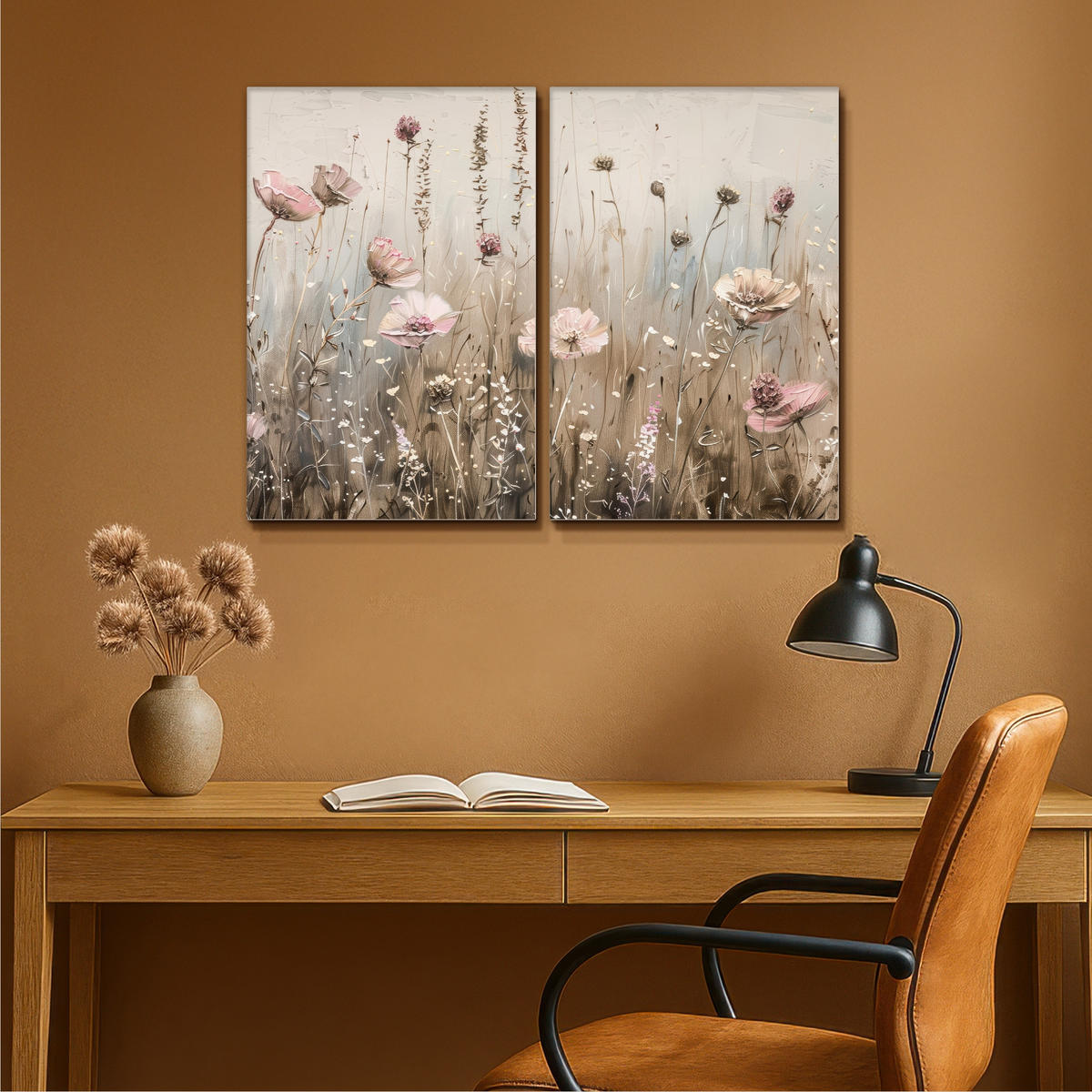 LEINWANDBILD 2er Set Blumen - Beige - Modern - Rosa 80x60 cm - Ecru, Textil (80/60cm) - MuchoWow
