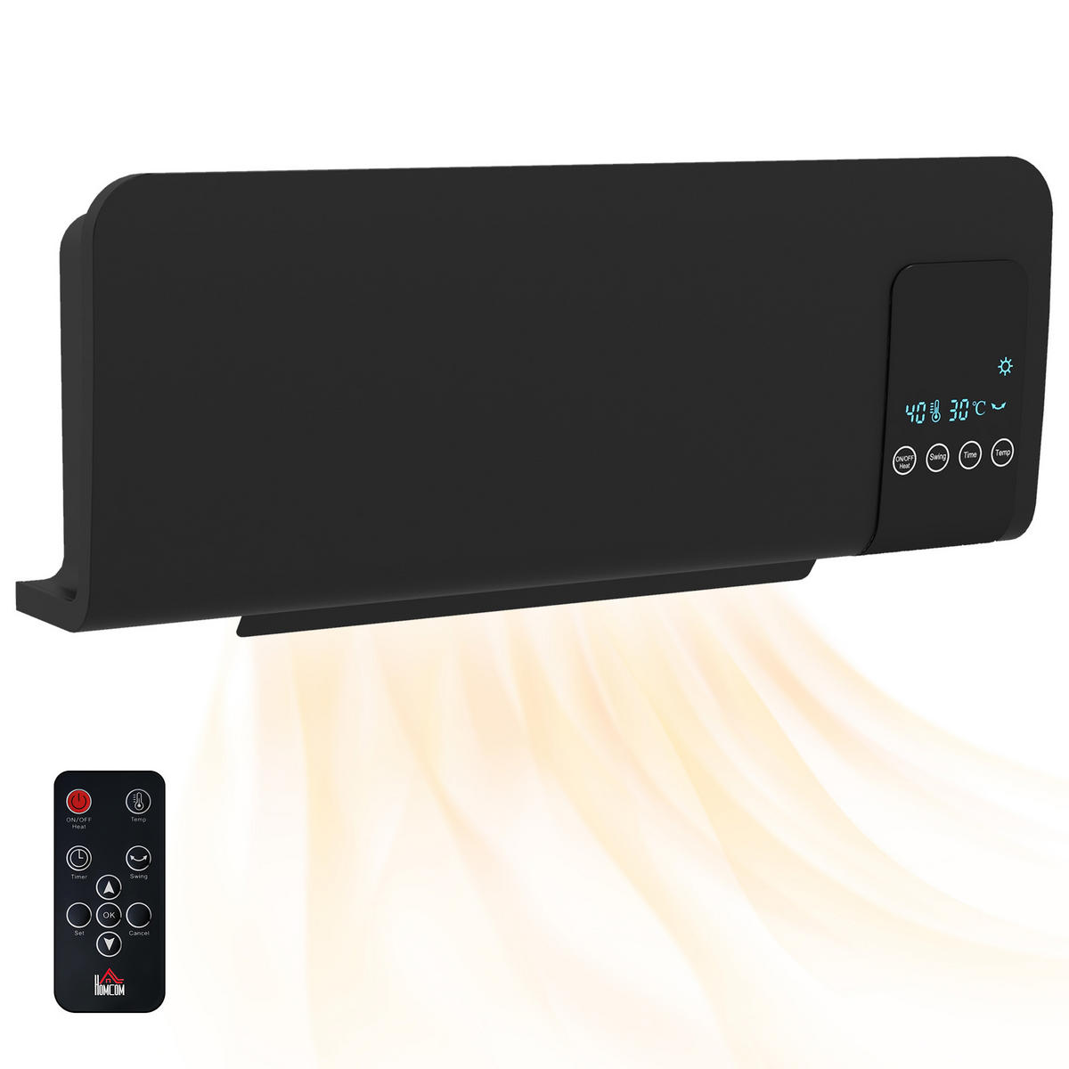 WANDHEIZLÜFTER DE-17073 PTC 1000/2000 W Schwarz - Schwarz, Kunststoff (12/21.5/54.5cm) - ComfortXL
