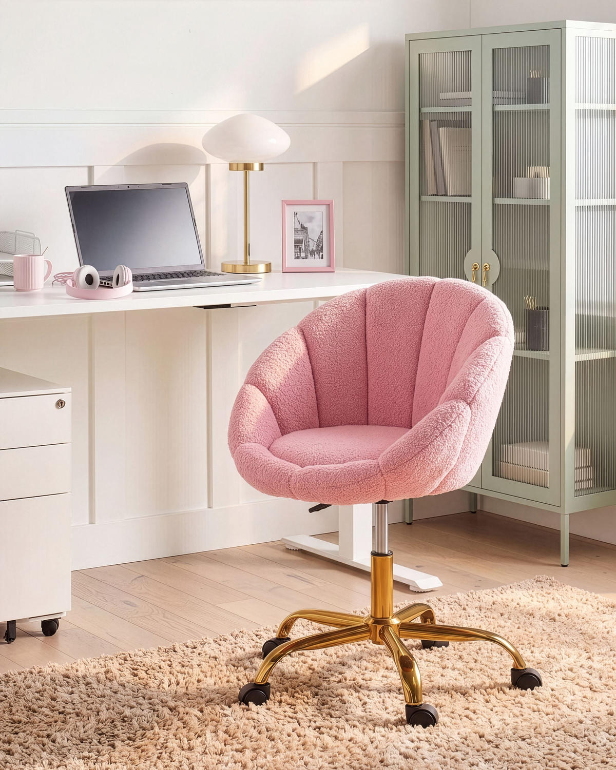 SCHREIBTISCHSTUHL Bouclé Rosa Annabelle - Pink, Textil (66/81/39cm) - Beliani