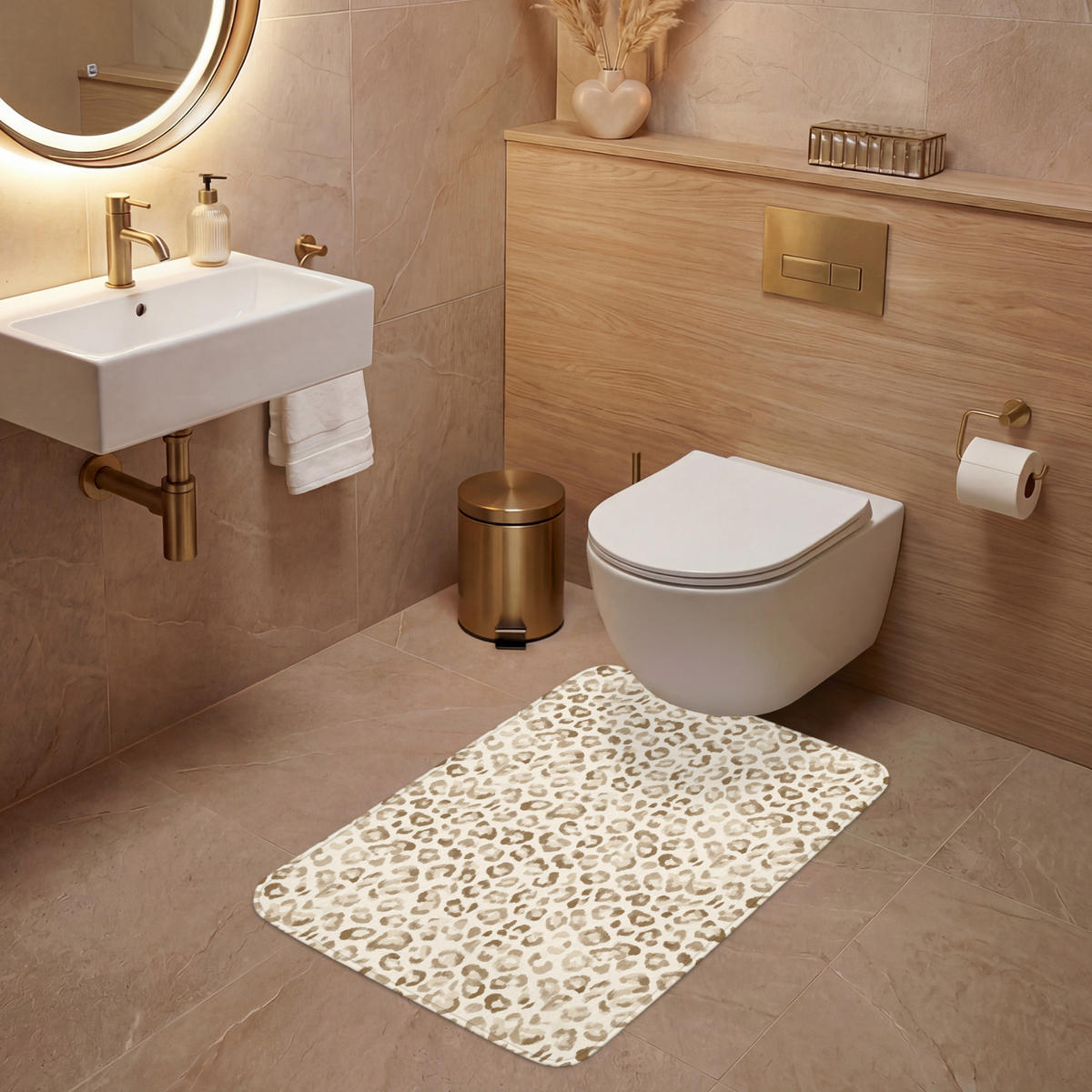 WC PŘEDLOŽKA Leopard - Classic - Béžová 60x90 cm - světle hnědá, textil/plast (60/1cm) - OnlyWow