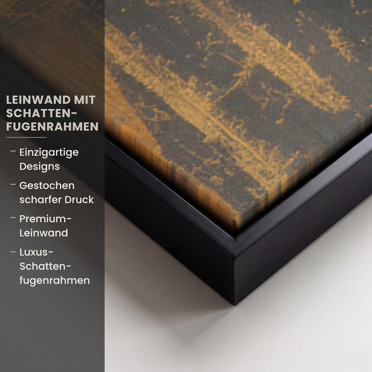 LEINWAND Bilder mit Rahmen - Baum - Blätter - Gold - Abstrakt - 120x80 - Grau, Textil (120/80cm) - MuchoWow