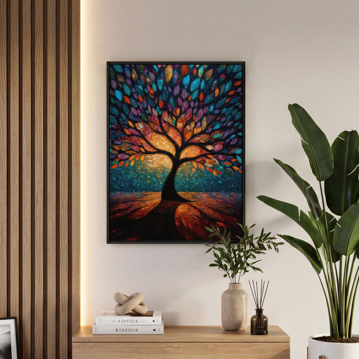 LEINWAND Bilder mit Rahmen - Mosaik - Bunt - Baum - Äste - 50x70 - Multicolor, Textil (50/70cm) - MuchoWow
