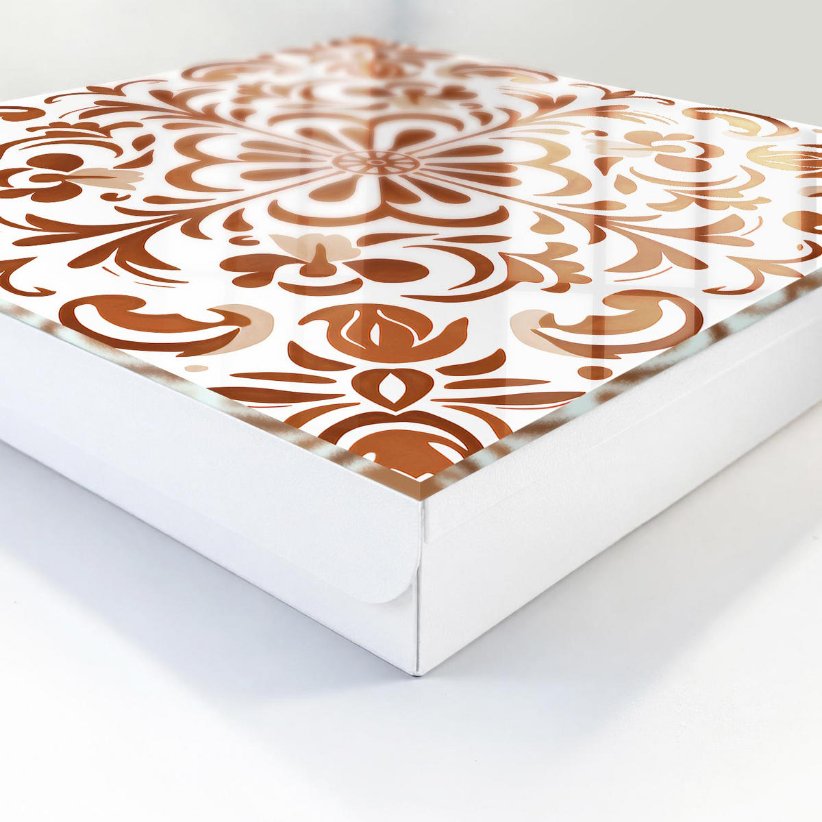 SCHLÜSSELBOX Weiß 30x30 cm – Türöffnung nach rechts - Ornamentales Muster - Braun, Metall (30/30/5cm) - TULUP