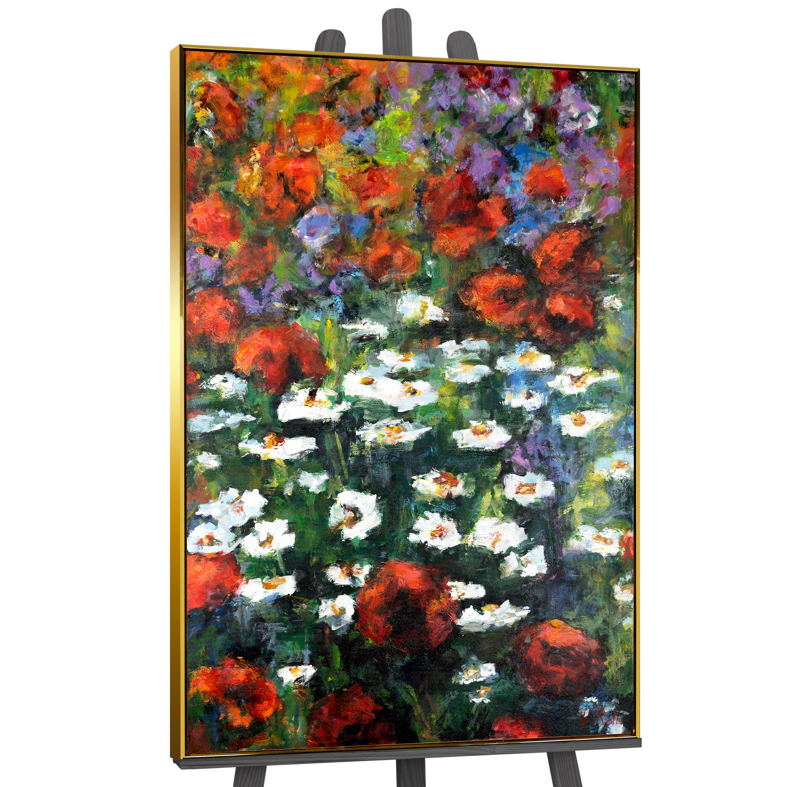 GEMÄLDE Blühende Weiten Schattenfugenrahmen Gold 120x80 cm - Goldfarben, Holz (120/80cm) - YS-art gallery