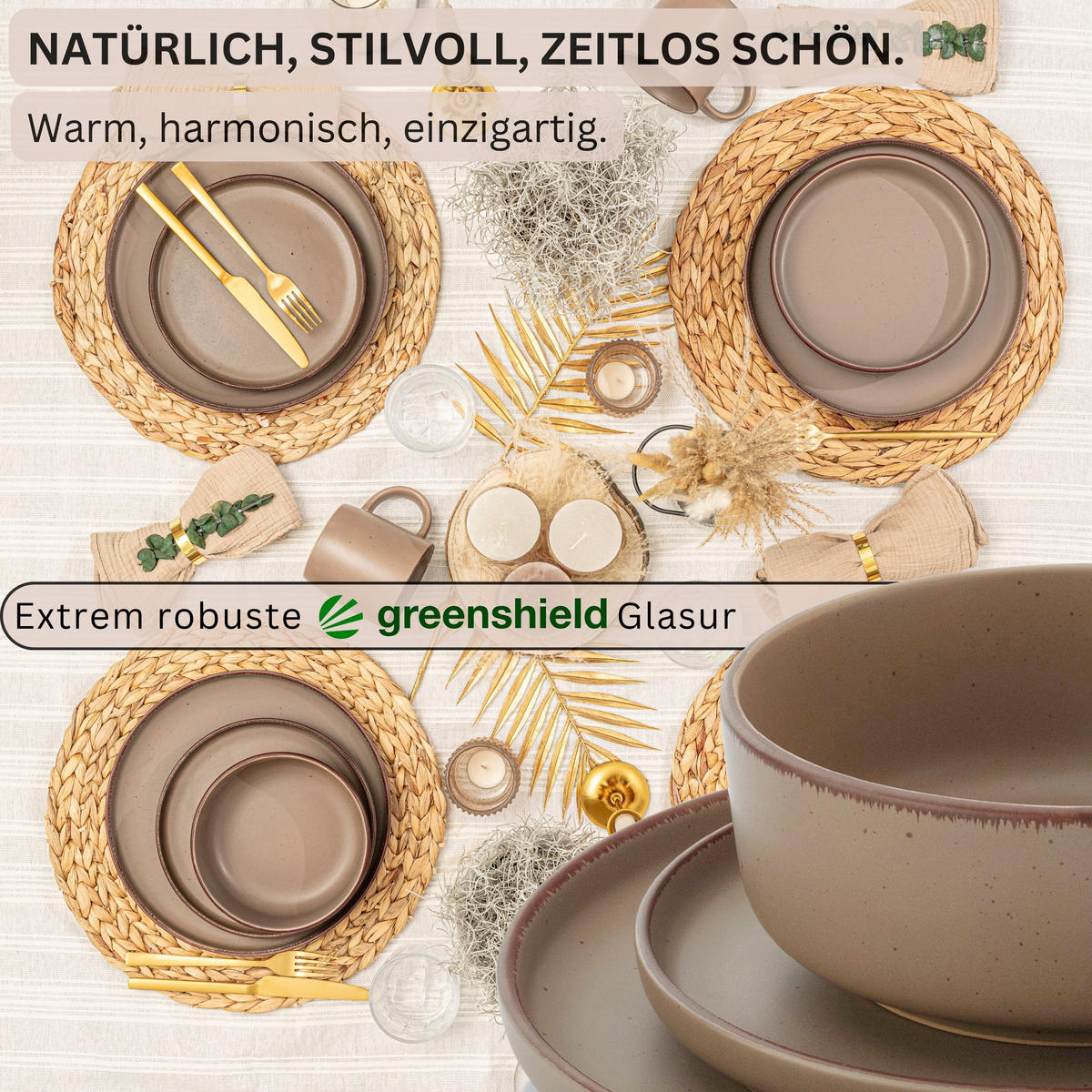 TAFELSERVICE BOMBAY OAK - 12 teilig aus Steingut - Braun, Stein (27/6.5/27cm) - Sänger