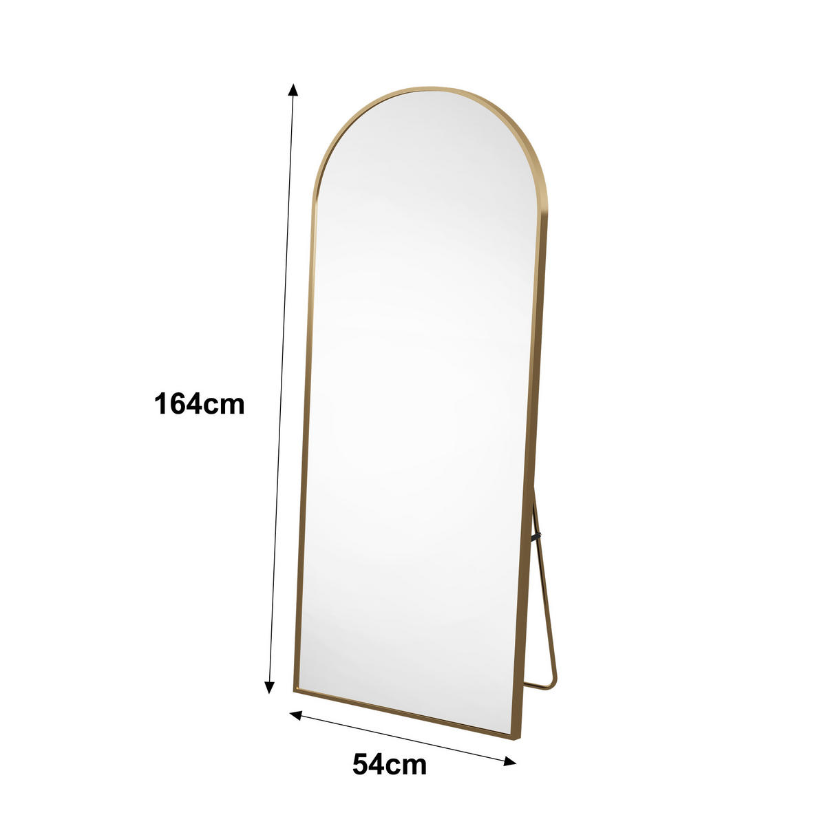 GANZKÖRPERSPIEGEL 54x164 cm, gebogener Aluminiumrahmen, mit explosionsgeschütztem Glas, freistehend oder Wandmontage in Gold - Goldfarben, Glas/Metall (54/2/164cm) - BRILVERDE