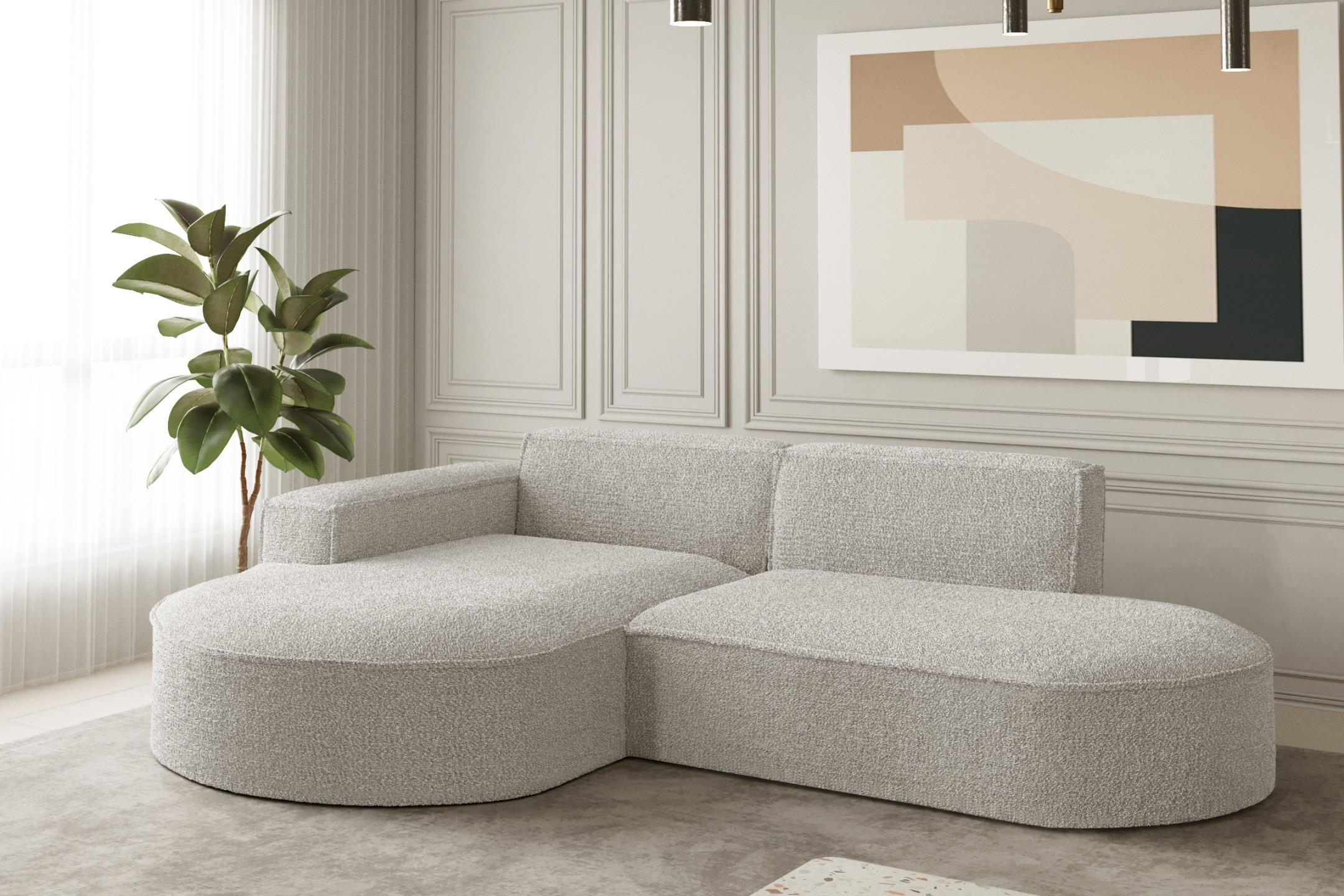 ECKSOFA Designer L-Form MODENA STUDIO Stoff Loop Creme Links - Creme, Holz (165/236cm) - Kaiser Möbel