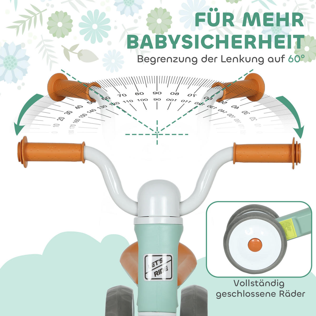 KINDER-LAUFRAD, Lauflernrad für 12-36 Monate Kinder, mit 3 geräuscharme Räder - Grün, Metall (69/40/49cm) - AIYAPLAY