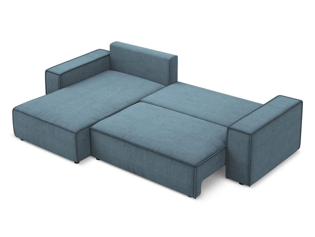 ECKSOFA mit Schlaffunktion Strukturstoff Stoff Blau - Blau/Schwarz, Kunststoff/Textil (185/290cm) - Makamii