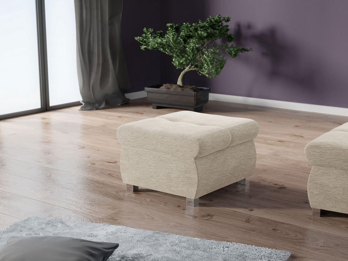 POLSTERHOCKER Orkan Klein - Champagner/Silberfarben, Holz/Textil (60/39/60cm) - MIRJAN24