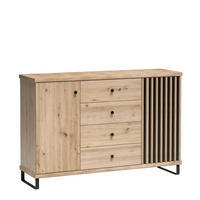 SIDEBOARD NAKUSP C4 Lamellen Eiche Artisan - Schwarz/Eiche Artisan, Glas/Holzwerkstoff (143/86/41cm) - Komodee