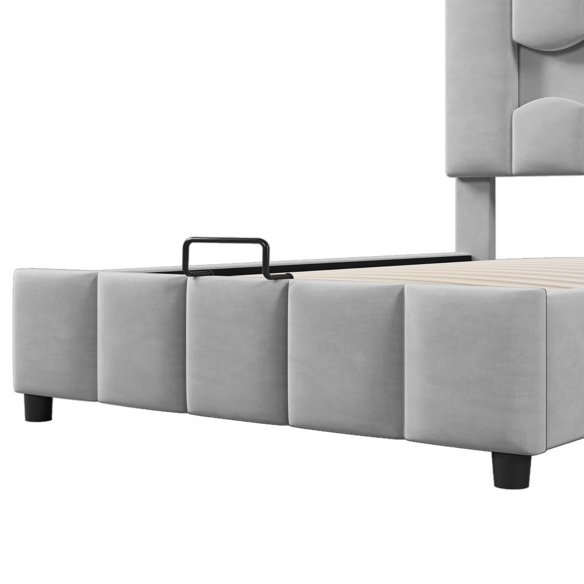 POLSTERBETT 90/200 cm Grau mit Hydraulik und LED-Beleuchtung - Grau, Textil (90/200cm) - OKWISH