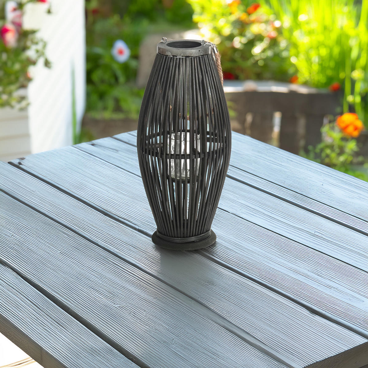 LATERNE Zya 50 Bambus, mit Henkel und Glaseinsatz schwarz - Schwarz, Holz (22/50/22cm) - CREEDWOOD