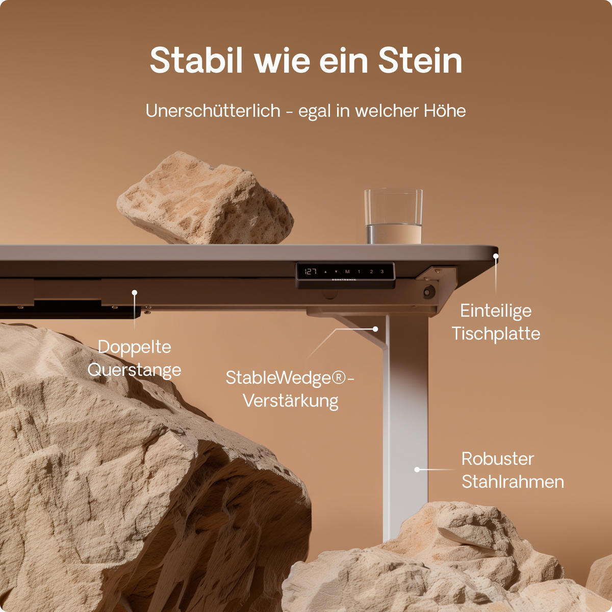 SCHREIBTISCH Elektrisch Höhenverstellbarer HomePro 160x80cm Weiß/Grau mit Memory-Funktion, Anti-Kollisions Technologie - Weiß/Grau, Holzwerkstoff (80/160/62cm) - Desktronic