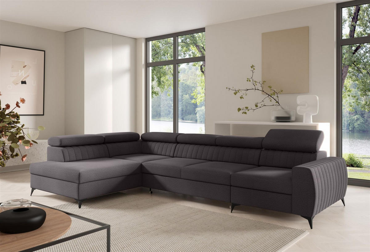 ECKSOFA Toronto Xl - Schwarz, Holzwerkstoff/Textil (340/200cm) - Fun Möbel