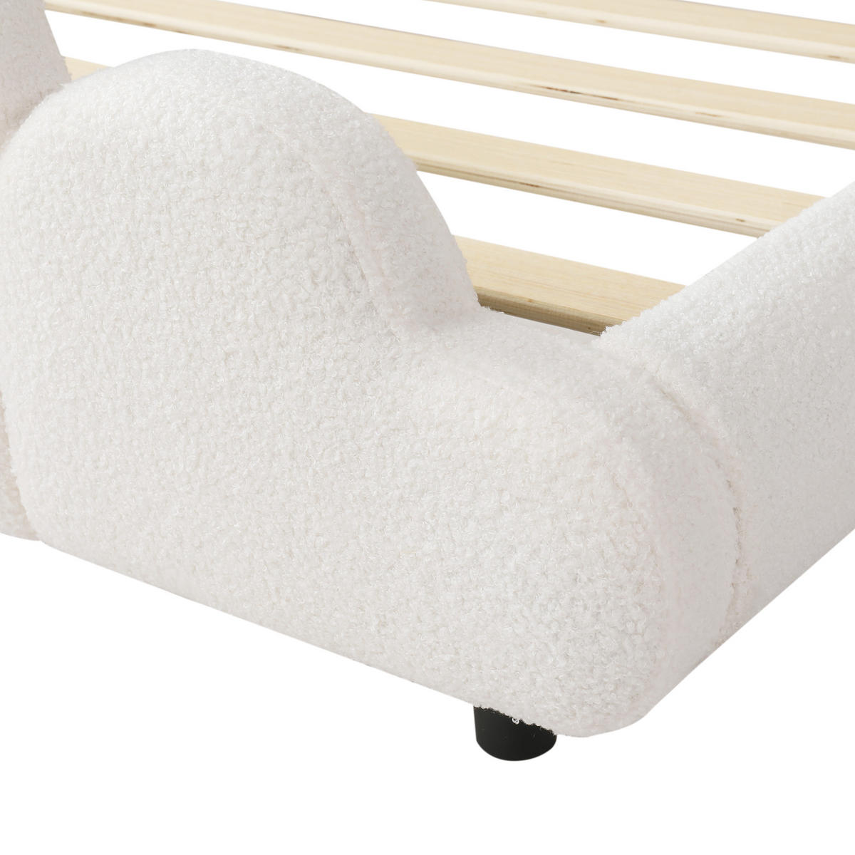 POLSTERBETT 90/200 cm in Beige mit gepolstertem Kopfteil, abgerundeten Ecken und Wolken-Design aus Bouclé - Beige/Schwarz, Holzwerkstoff/Textil (90/200cm) - STILVORA