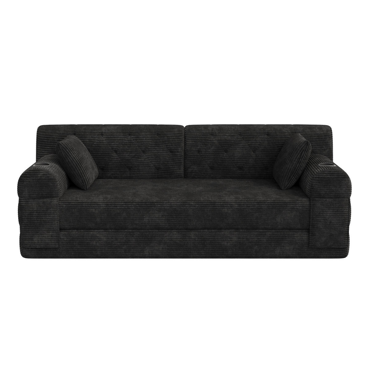 SCHLAFSOFA DE-33856 mit 4 Seitentaschen Schwarz - Schwarz, Metall (208/81/80cm) - ComfortXL