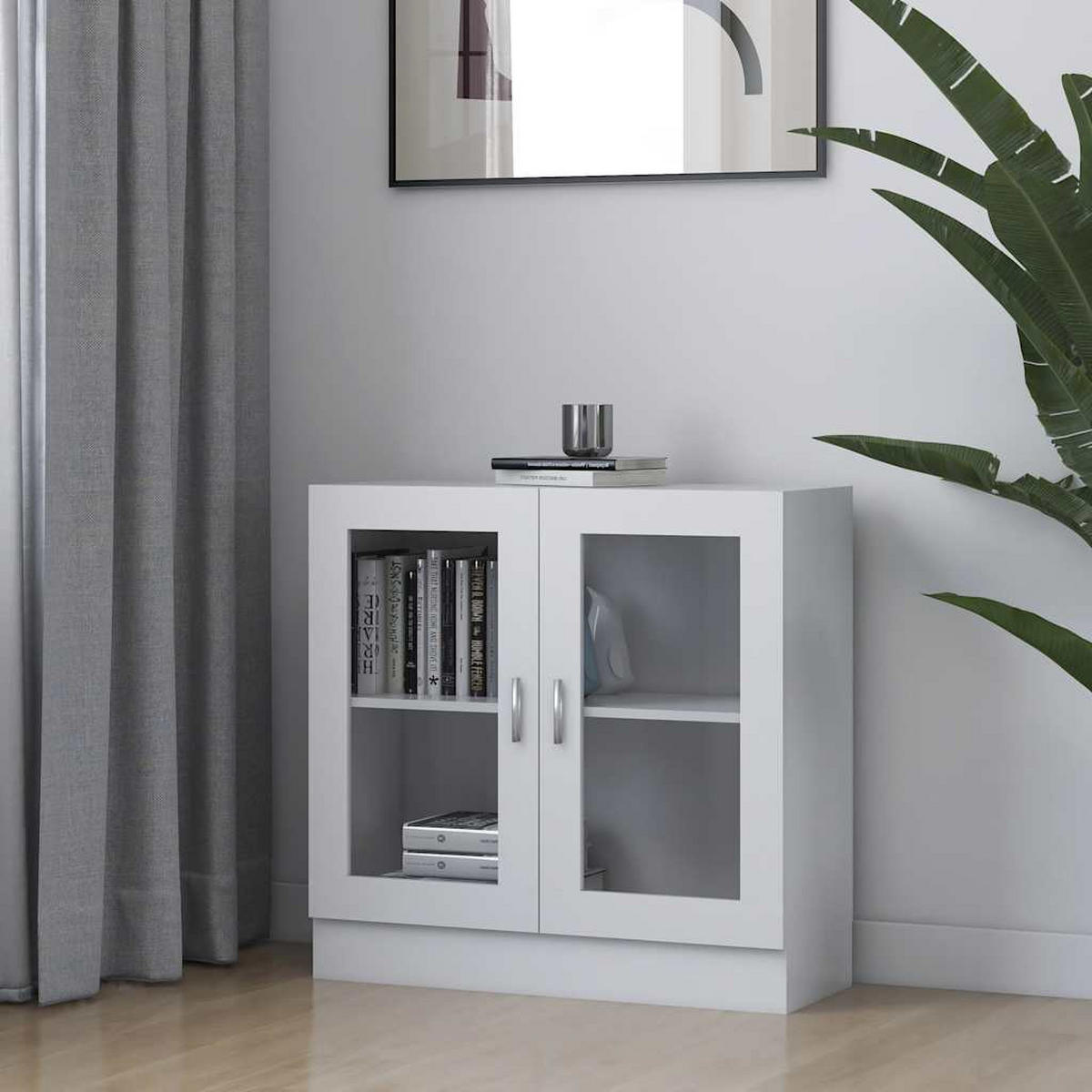 VITRINENSCHRANK Weiß 82,5x30,5x80 cm Holzwerkstoff - Weiß, Holzwerkstoff (82.5/80/30.5cm) - furnicato