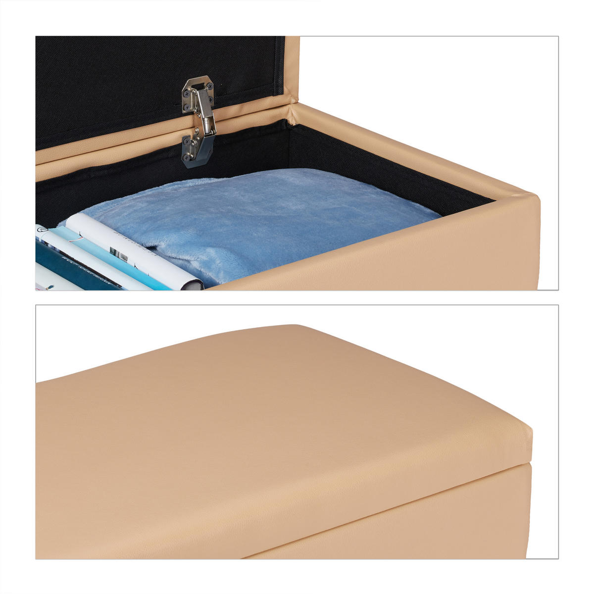 SITZBANK - Beige, Holz/Holzwerkstoff (80/40/39.5cm) - Relaxdays