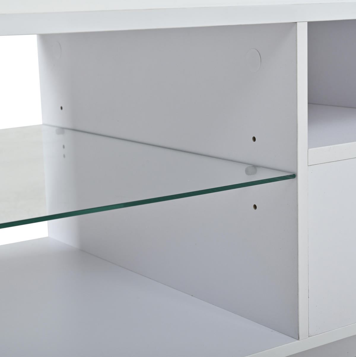 COUCHTISCH in Weiß Kaffeetisch mit 2 Schubladen, LED & Glas, offener Stauraum, Hochglanz Sofatisch, B100/T50/H36cm - Weiß, Holzwerkstoff/Metall (50/100/36cm) - STILVORA
