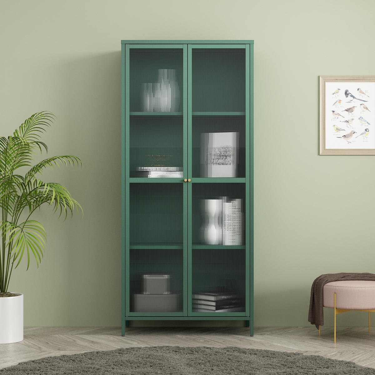 VITRINENSCHRANK Säkylä - Dunkelgrün, Glas/Metall (80/180/35cm) - [en.casa]