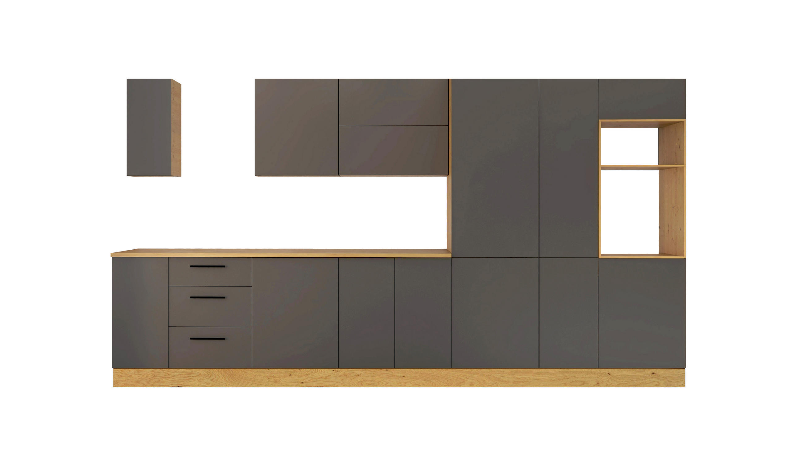 KÜCHENZEILE 400 cm - Nexa KÜ-LN-001 - in Grau / Matt - Schwarz/Grau, Holz/Metall (400/212/58cm) - ROYAL24_MARKT