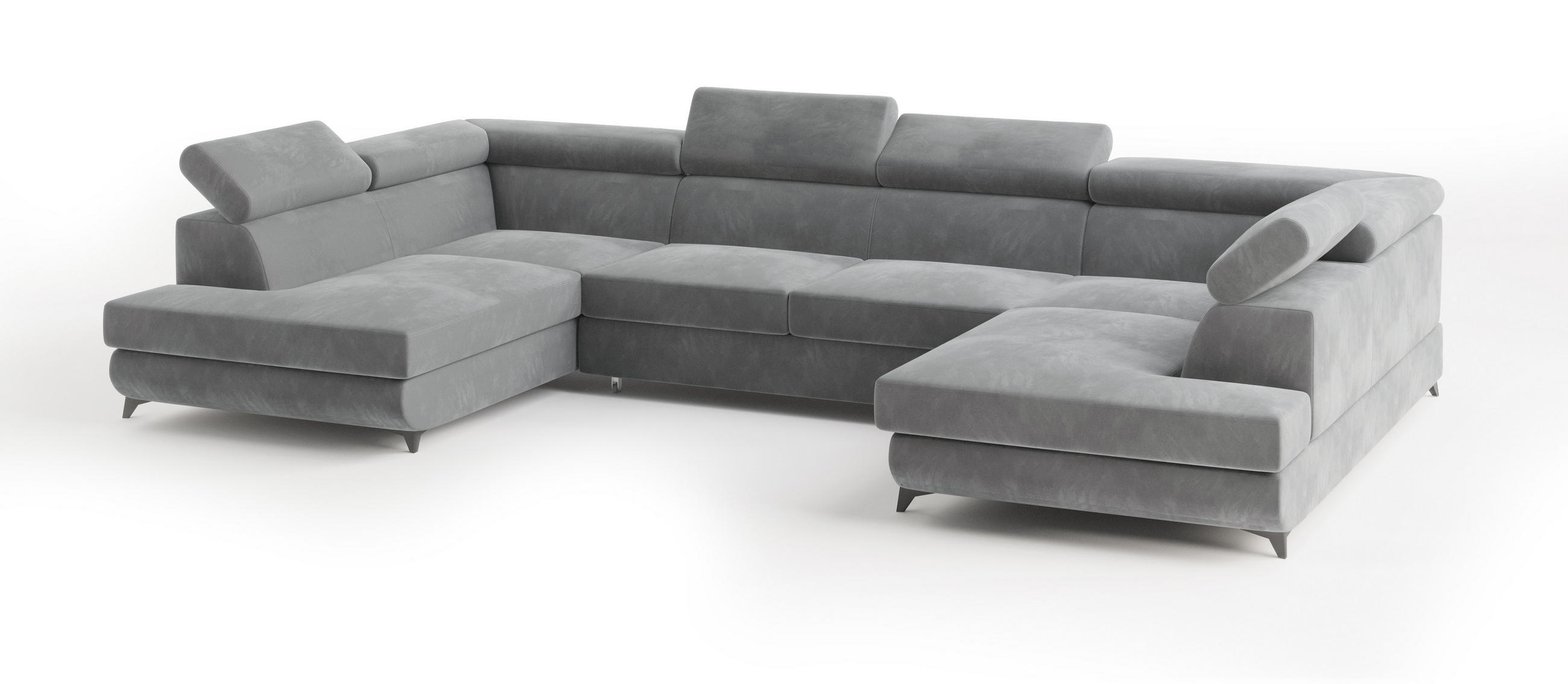 WOHNLANDSCHAFT VINTESSA Hellgrau Velours-Stoff mit Schlaffunktion - Hellgrau, Holz (323/89/190cm) - MASSENO