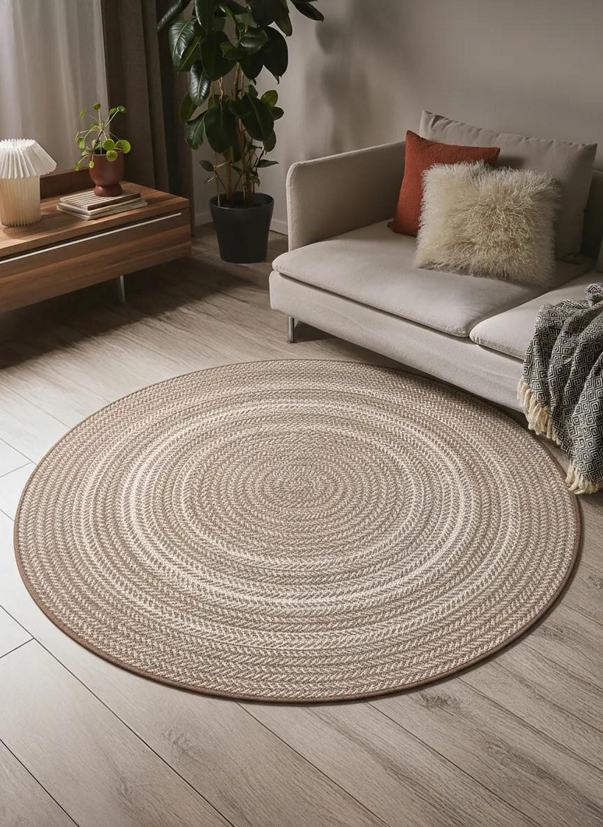 OUTDOORTEPPICH rund Metro Cream/Taupe ø 120 cm rund - Creme, Textil (120/120cm) - benuta Nest