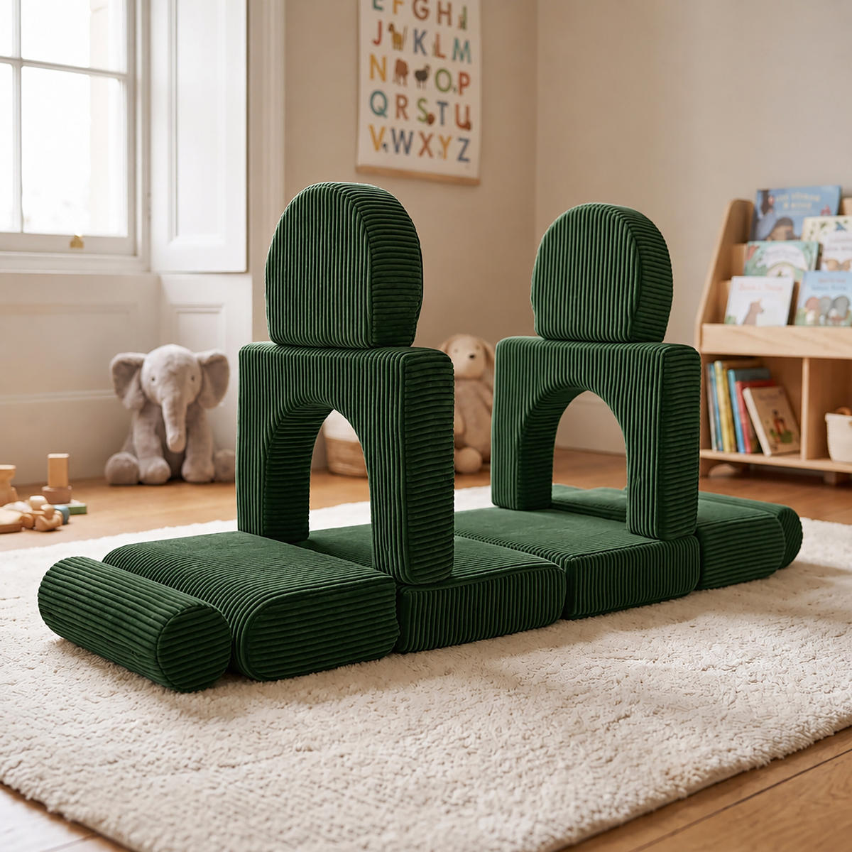 KINDERSOFA Grün modular - Dunkelgrün, Kunststoff/Textil (108/32/50cm) - Relaxdays