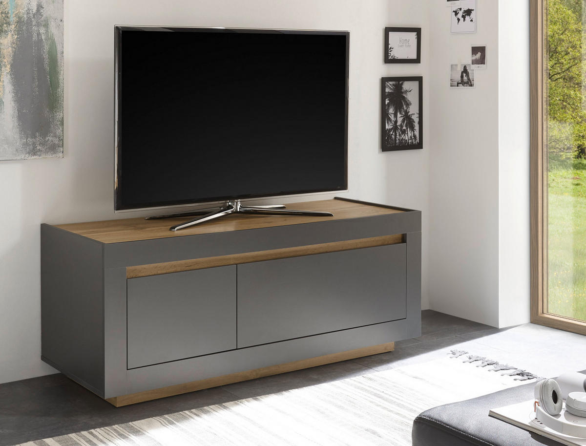 TV-LOWBOARD anthrazit, Wotan Eiche, TV Unterteil 140 x 56 cm - Eichefarben/Anthrazit, Holzwerkstoff (140/56/50cm) - Furn.Design