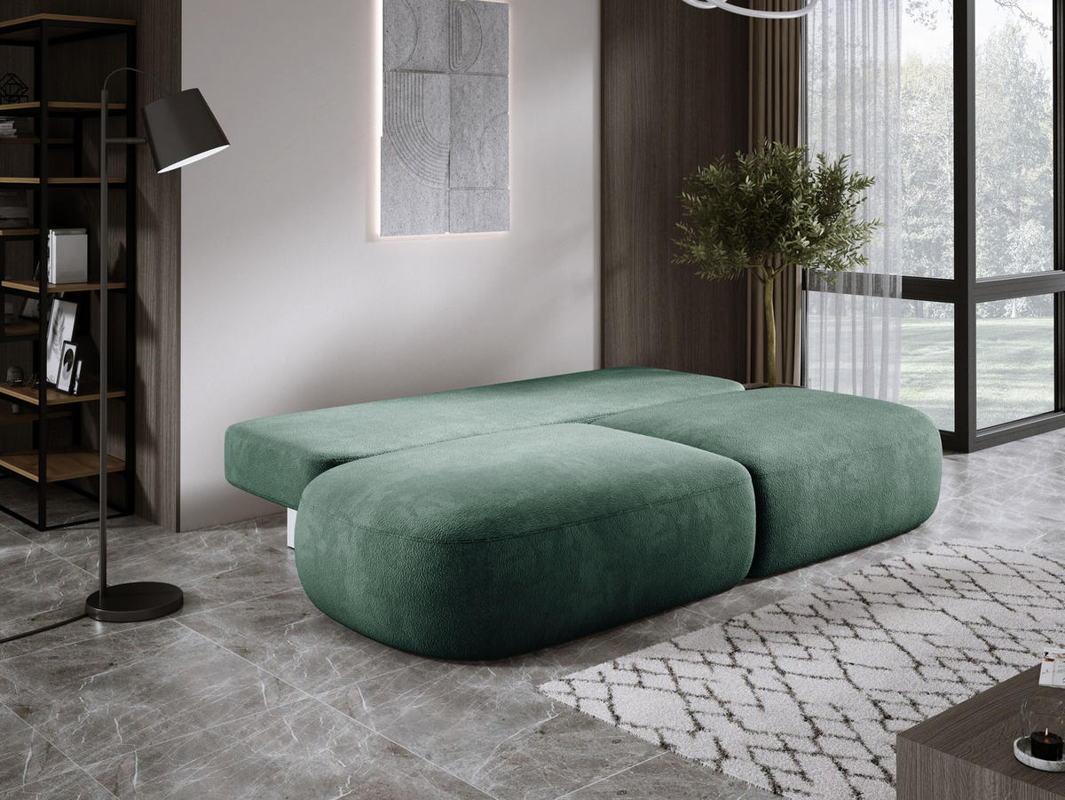SCHLAFSOFA Moderne BABU mit Schlaffunktion – 3-Sitzer Sofa mit Bettkasten, DL-Automat, 2 Rückenkissen, 2 Zierkissen, 240x90x90 cm, Grün - Grün, Holz/Textil (240/90/90cm) - DomoHome