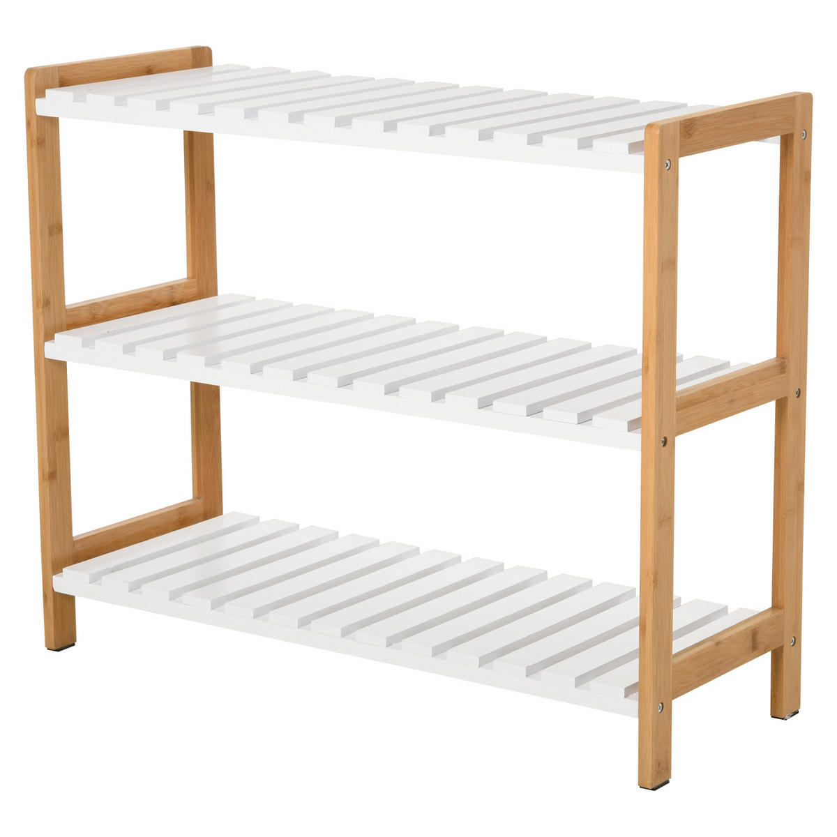 SCHUHREGAL Weiß Natur Kiefernholz MDF offen 3 Ebenen 1 Stück - Beige, Holz (70/57/26cm) - PANGIVO