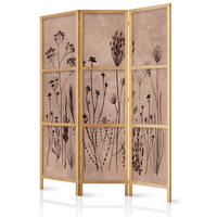 PARAVENT Japanischer 3-tlg 135x172 cm Retro Pflanzen - Braun, Holz/Textil (135/172/3cm) - Muralo