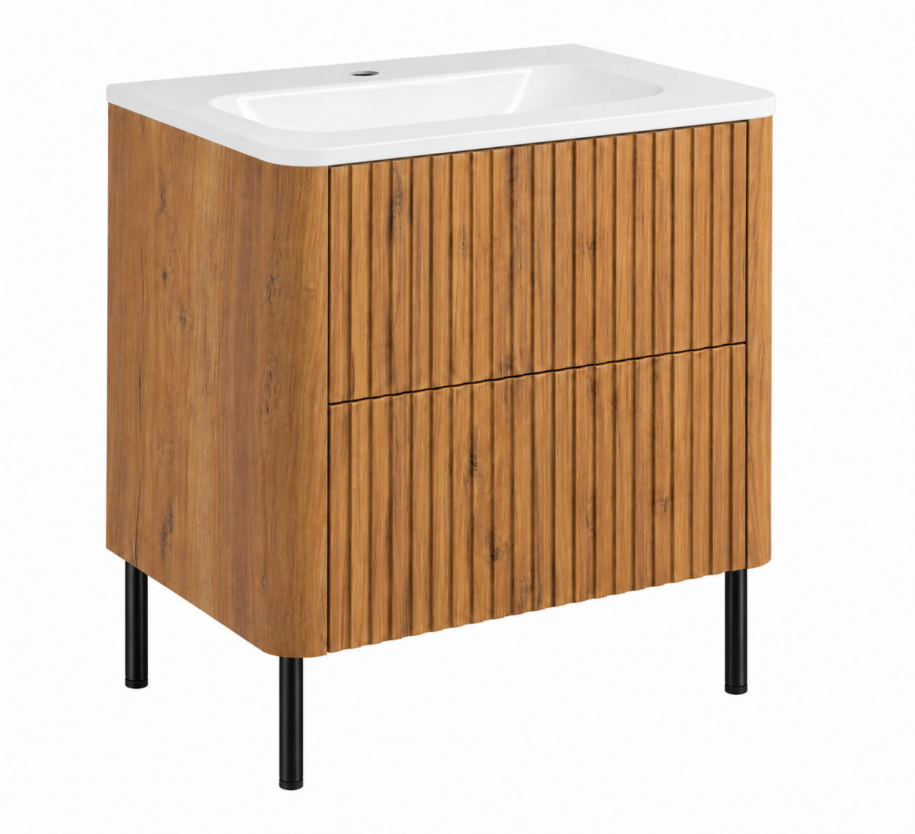 BADEZIMMERSCHRANK: Craft-Eiche, mit Waschbecken, Beine Schwarz, 60,7 x 44,4 x 64,9 cm - Eichefarben/Schwarz, Holzwerkstoff (60.3/63.4/43.7cm) - 3XE LIVING