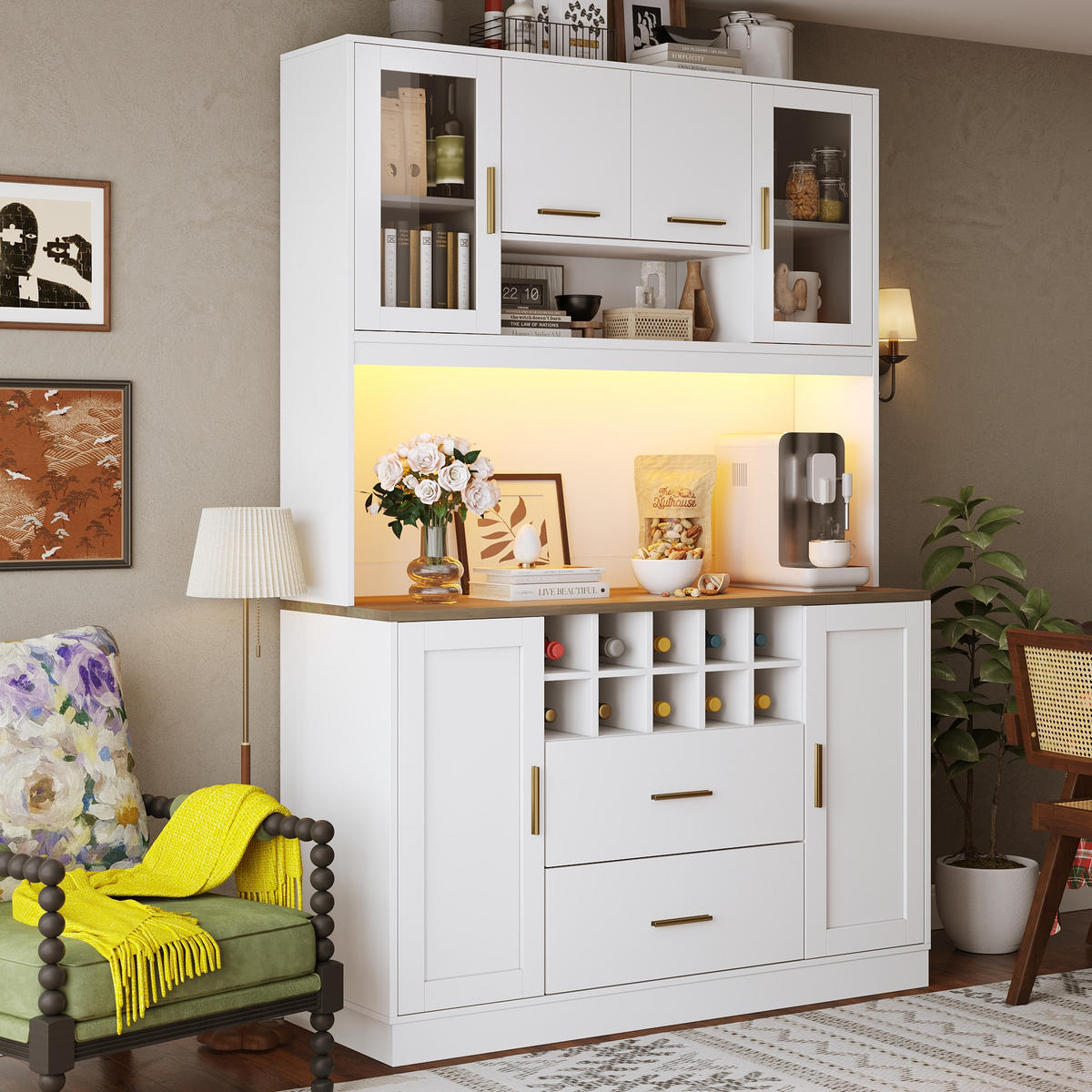 BUFFETSCHRANK Kombi Schwarz/Weiß 120/36.3/180 cm - Weiß, Holz (120/180/36.3cm) - PANGIVO